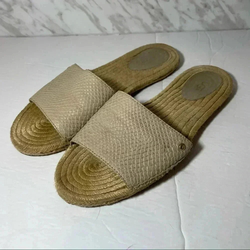UGG Cherry Exotic Leather Espadrilles Slides Nude Size 9/40